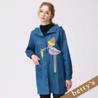 在飛比找momo購物網優惠-【betty’s 貝蒂思】寬版刺繡連帽牛仔長外套(藍色)