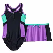 ZeroXposur Girls Orchid Black Green One-Piece Swimsuit & Skirt Set NEW $50