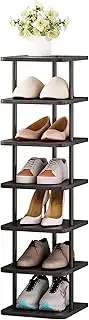 [SORCEDAS] Shoe Rack Organizer 7 Tier Vertical Storage Stand Narrow Shelf for Small Spaces Entryway Corner Closet Door Bedroom Black (Black + Rustic Dark Brown, 7 Tier-Small)