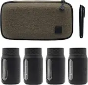 Oak & Ember® Khaki Green Flight Flask Traveller: 4 100ml / 3oz Flight Flasks & Travel case. with Silicone Sleeve, for Outdoor, Camping, Hiking, Picnic, Gift, Whisky, Spirit, Gin, Whiskey.