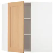 METOD corner wall cabinet with shelves, white/Vedhamn oak, 68x37x80 cm