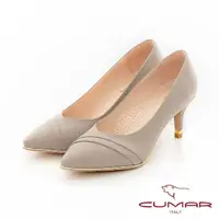 在飛比找momo購物網優惠-【CUMAR】桃口壓褶金屬沿條高跟鞋(灰色)