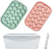 Marakruki 2 Packs Small Round Sphere Ice Cube Trays with a Container, BPA Free Round Sphere Ice Cube Maker, Small Ice Ball Trays, Pink and Green Reusable Ice Molds for Freezer, Whiskey Ice Cubes
