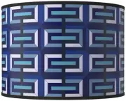 Giclee Drum Print Lamp Shade Parquet Blue 15.5x15.5x11 Spider Harp and Finial