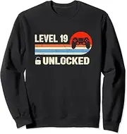 [X.Style] Vintage 19th Birthday Gamer Gaming Retro - Level 19 Unlocked Sweatshirt ds1769 Sweater (2XL) Black