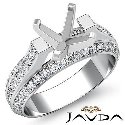 Vintage Pave Diamond Anniversary Ring 18k White Gold Asscher Semi Mount 1.40Ct