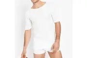 Thermo Fleece Mens Thermal Short Sleeve Top T Shirt Baselayer Cotton Blend Winter - White - Size S