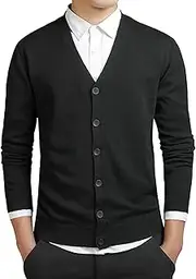 [Qolkmuiy-GJ] Mens Casual Comfortable Fit Open Sweaters Lightweight Button Knitted Cardigans V-Shaped Collar Knitwear Cardigan