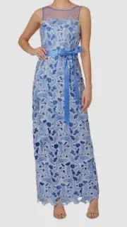 Adrianna Papell Womens Blue Illusion Neck Tonal Lace Dress Sz 14