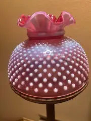 FENTON CRANBERRY HOBNAIL OPALESCENT GLASS 10" RUFLED LAMP SHADE, PERFECT