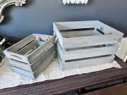 Rustic Grey Wooden Crates with rope handles, set of 2
