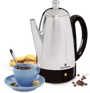 54159 Classic Stainless Steel Electric Coffee Percolator with Heat Resistant Han