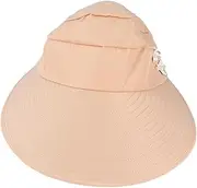 [MUCKLILY] Portable Summer Sun Hat Women's Foldable Sun Block Cap Wide Brim Breathable Cotton for Outdoor Activities Beige