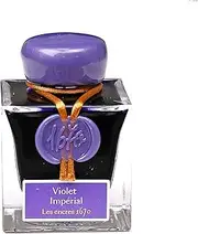 Jacques Herbin Brand Imperial Violet Ink, 50 ml Bottle with Gold Glitter, Commemorating 1670 Anniversary, Luxury, Mystery, Fountain Pen, Rollerball Pen, Glass Feather