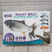 NIB Cat Nip Cat Toy Clown Fish Wacky Willy Flopping Fish 11" USB Rechargeable
