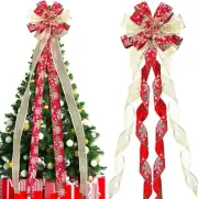 Christmas Tree Topper Bow, 53 X 12 Inch Red Ribbon Tree Topper Bow, Artificial..
