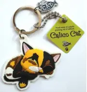 590016 WAGS & WHISKERS CALICO CAT CATTITUDE CARICATURE RUBBER KEY RING KEYRING