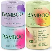 Premium Bamboo Toilet Paper - 4 Rolls (3-Ply, 360 Sheets) | Tree-Free, Eco-Friendly | FSC-Certified, BPA & PFAS-Free | Rapid-Dissolving, Septic-Safe, Lint-Free | PALM NAKI