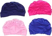 SUPVOX 4pcs Adult Swimming Cap Pleated Swim Hat Comfortable Nylon Material Boys and Girls Women Bath Cap Unisex Light Flexible