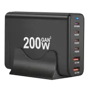 [GaN Tech] 200W 6-Port USB PD Charger 2USB-A+4USB-C Fast Charging Desktop Charging Station EU Plug for iPhone 15 14 13 f
