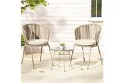 Gardeon 3PC Outdoor Bistro Set Patio Furniture Rope Setting Chairs Table Beige