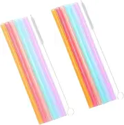 12Pcs 8 mm Silicone Straws with 2 PCS Cleaning Brushes,Colorful Reusable Drinking Straws Flexible Long Straws,Silicone Drinking Straws Set Flexible Drinking Straws with Brush Long Straws