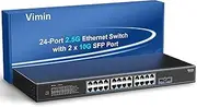 24 Port 2.5G Network Switch with 2x10G SFP, 24x 2.5G Base-T Ethernet Ports, Unmanaged Switch Compatible with 10/100/1000Mbps, 160Gbps Switching Capacity, Metal Housing, Fanless, 19-inch Rack Mount