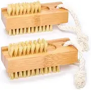 2 Pack of Bamboo Nail Scrubbing Brushes, Natural Alternative to Plastic Nail Brushes, Double Sided with Cotton Hanging Rope, for Nails and Household Cleaning
