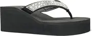 [REDVOLUTION] New Women's Rhinestone Sandals High | Low Platform T-Strap Jewel Sandals High Wedge Flip Flops