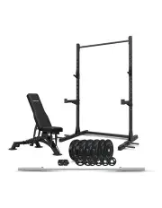 [Cortex] SR3 Squat Rack With 100kg Olympic Bumper Weight Bar And Bench Set in Black