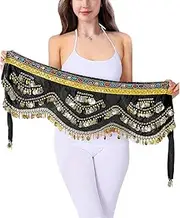 [Nimiman] Belly Dance Hip Scarf Coins Plus Size Fringe Skirt, Sequin Fringe Skirt Belly Dancer Costumes for Women