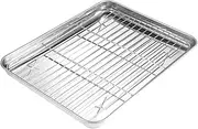 Zerodeko 1 Set Bakeware Nonstick Steel Roaster with Flat Rack, Stainless Steel Roasting Pan Wire Rack for Baking Sheet (Silver)