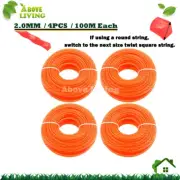 4 Rolls 2.0mmx100M Spiral Twist String Trimmer Brushcutter Whipper Snipper Cord