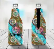 Aboriginal Art Personalised Stubby Holder Zip Up Bottle Cooler Collapsible