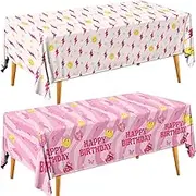 3pcs Pink Happy Birthday Decorations - Preppy Smiley Face Tablecloths for Birthday Party Favors
