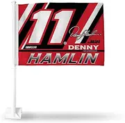 Rico Industries NASCAR Racing Denny Hamlin Double Sided Car Flag - 16" x 19" - Strong Pole That Hooks onto Car/Truck/Automobile