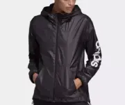 Adidas Womens Essentials Linear Windbreaker Large Black Hoodie Gym Runners Yoga
