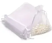 100Pcs Organza Gift Bags For Jewelry Party Wedding Favor, Premium Sheer Gift Drawstring Pouch Candy Bags White