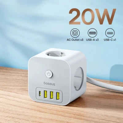 20W Fast Charger Power Strip 3AC Outlet Desktop Charging Station PD 20W USB-C