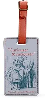 Half Moon Bay Curiouser & Curiouser - Alice's Adventures in Wonderland - Grey/Burnt Orange 6.5 x 2.3 Inch PU Leather Suitcase Luggage Travel Bag Tag