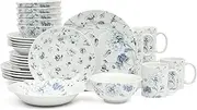 [MARTHA STEWART] Empress Bouquet Decorated Porcelain Dinnerware Plates and Bowls Set - Blue Floral, Service for 6 (30pcs)