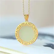 [KanDuo] Personality Jade Pendant Necklace Lucky Amulet, Hetian Jade Silver Pendant Fashion Popular Simplicity Retro Style Women's Peace Buckle Necklace Pendant(Gem Color:White)