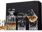 Lighten Life 5 Piece Whiskey Decanter Sets Crystal Whiskey Decanter with 4 Glass