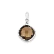 Sterling Silver Rhodium Plated Dia. u0026 Smoky Quartz Square Pendant
