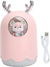 AIR HUMIDIFIER MUTE WORKING COLORFUL AMBIENT LIGHT USB PLUGIN MIST MAKER CHRISTMAS DEER HORN TYPE FOR HOME OFFICE (Rosy)