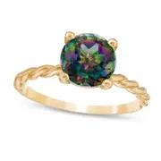 8.0mm Mystic Fire Topaz Solitaire Rope Shank Ring in Solid 10K Yellow Gold