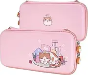 eXtremeRate PlayVital Pink Cute Carrying Case for Nintendo Switch Lite, Thumb Grip + Kitten & Chicken Slim Travel Case for Switch Lite, Portable Hardshell Girl Storage Case for Switch Game Accessories