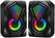 Computer Speakers with Colorful RGB Lights, USB Powered 3.5mm Aux- in Mini PC...