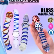 Glass Realistic Dildo Dong Ribbed Anal Plug Thruster Butt Beads GSpot Sex Toy
