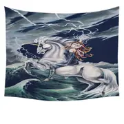 Rolling Thunder Ocean Unicorn and Female Warrior Tapestry